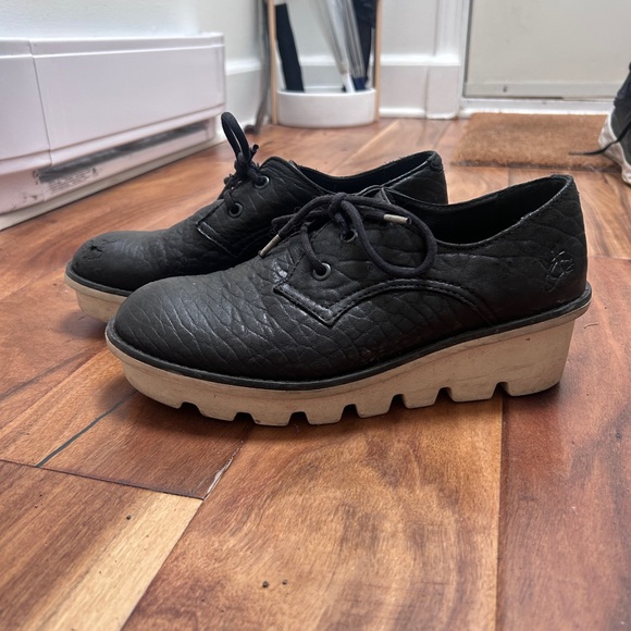 John Fluevog Shoes - John Fluevog Shoes ATV Patrol Chunky Wedge Lace-up Oxford Black